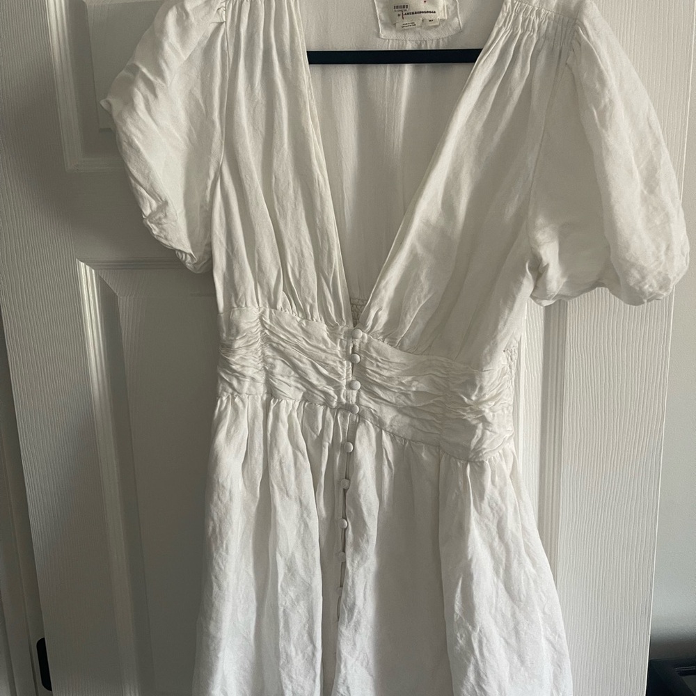 Anthropologie White Ruched Mini Sundress